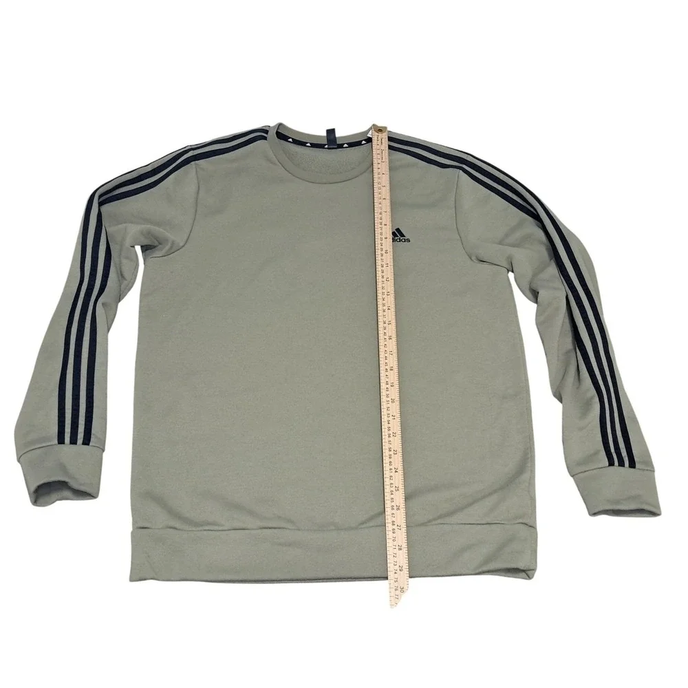 Adidas Primegreen Mens Large Olive‎ Green 3-Stripe Crewneck Sweatshirt Pullover
